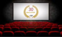 Movie theater with "30 years of PDF" on the screen.