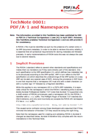 Technical Note 0001 PDF/A-1 and namespaces cover