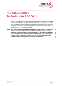 Technical Note 0003 Metadata in PDF/A-1 cover